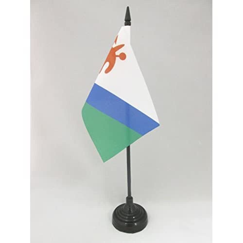 AZ FLAG - Lesotho Old Table Flag 4'' x 6'' - Mosotho Office Mini Banner 100% Polyester 15 x 10 cm - Mini Desk Flag with 10'' Pole and Black Plastic Base