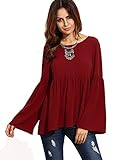 SheIn Women's Bell Sleeve Cutout Back Ruffle Blouse