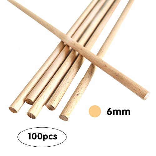 Dowel Rods 100 Pieces Natural Bamboo Unfinished Dowel Rods Craft Sticks for DIY Crafts Model Projects Making Building Woodcraft Woodworking Kids Educational Toys - 200mm, Diameter 4mm (6mm)