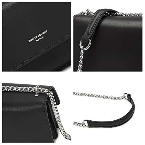 David Jones - Small Shoulder Bag for Women - PU Leather Hand Bag with Flap - Messenger Crossbody Bag Clutch Evening Clutch Bag Elegant Shopping Travel - Black