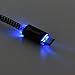 Dockem 2 Meter (6.6 ft) Micro USB Cable with Auto-Off LED Light: Braided Nylon, Fabric Coated Charging and Data Cord with Blue Light Up LED That Automatically Shuts Off; Black and White
