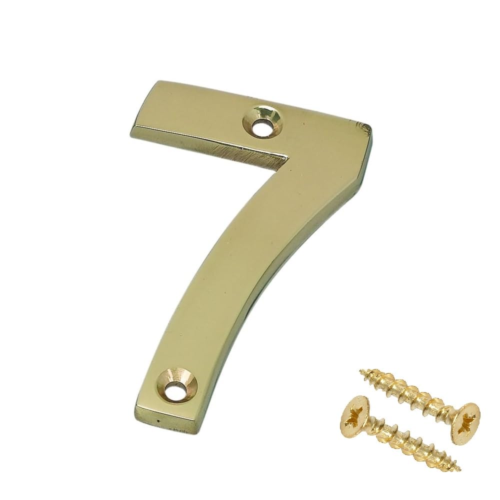 Merriway BH04233 Polished and Lacquered Solid Brass Screw-On House Flat Gate Post Numeral 75 mm (3 Inch) Number 7