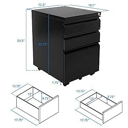 Mount-It! Black 3 Drawer Mobile File