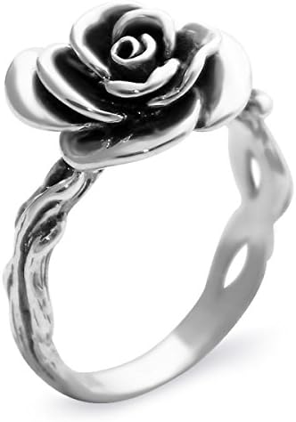JEWME 925 Sterling Silver Women Classic Vintage Rose Band Rings Flower Jewelry