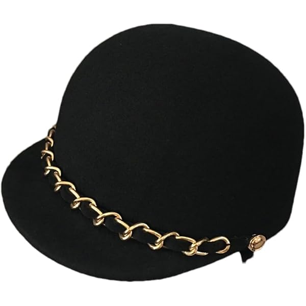Women 100% Wool Felt Newsboy Cap with Golden Metal Chain  display picture 3