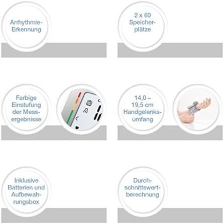Tensiómetro de muñeca SBC 15, medición completamente automática de la presión arterial y el pulso, función de advertencia de posibles alteraciones del ritmo cardíaco