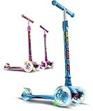 Kick Scooter For Kids 3 Wheel Lean To Turn 4 Adjustable Height PU Wheels For 3-10 Year Old Blue