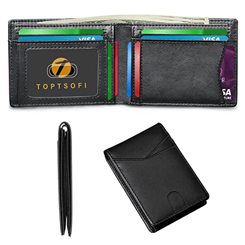 TOPTSOFI Wallet for Men, Slim Minimalist Mens Wallets with Hidden Card Slots Design, Bifold RFID Blocking Card Holder Gifts for Men (Top Layer Leather)