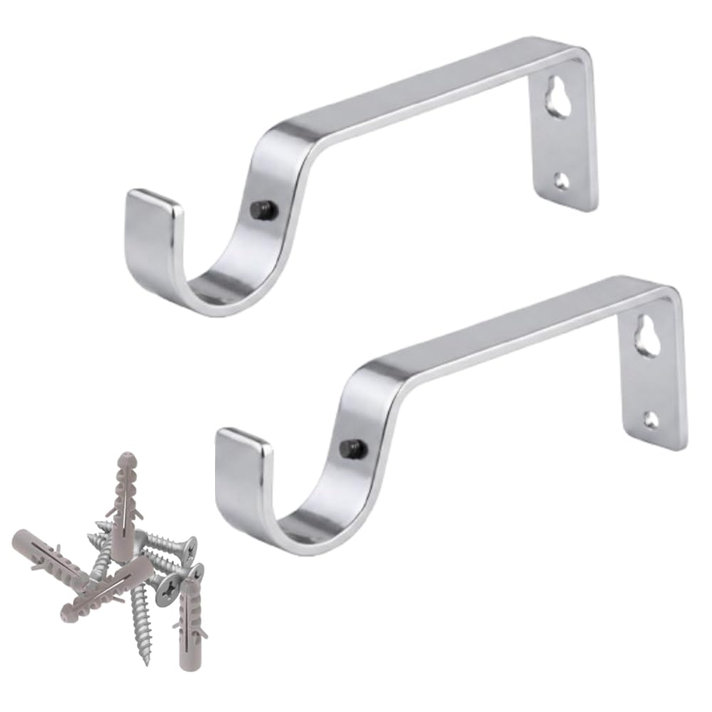 Curtain Pole Rod Bracket Pipe Holder 19mm Heavy Duty Drapery Ring Hook Sturdy Metal Alloy by HomeElabador (Silver)
