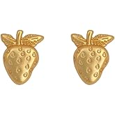Tiny Strawberry Leaf Stud Earrings for Women Silver Plated Post Pin Dainty 3D Fruit Cartilage Tragus Earring Cute Holiday Birthday Accessories Jewelry