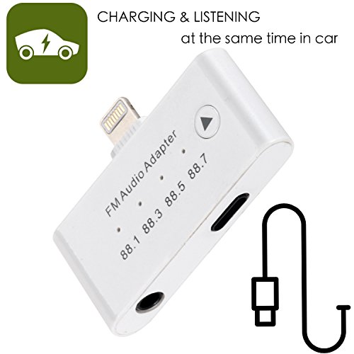 DISDIM 3in1 Lightning to 3.5mm Famle Aux FM Audio Adapter with 8Pin Female Charger Port for iPhone 8/8 Plus, iPhone 7/7 Plus,iPhone 6/6 Plus,iPad Plug and Play