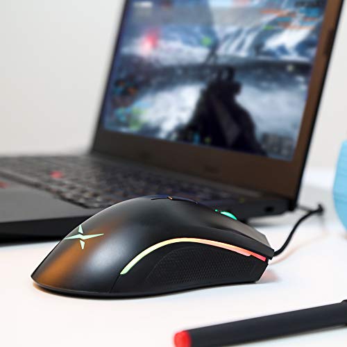 Delux Wired RGB Gaming Mouse with 24000 DPI, 7 Programmable Buttons and Pro Game Software, Ergonomic Optical Gamer Mouse for PC Laptop Computer (M625BU(3360)-Black)