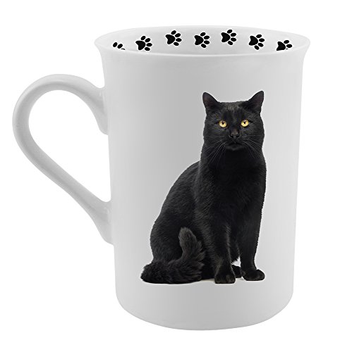  Black Cat on a white mug with pawprints