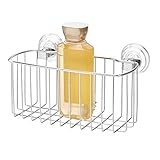 InterDesign Reo Power Lock Suction Bathroom Shower Caddy Basket for Shampoo, Conditioner, Soap - Stainless Steel