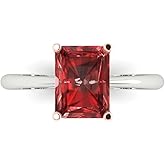 Clara Pucci 14K Solid White Gold 2.5 ctw Garnet Solitaire Ring for Women | Anniversary, Birthday Gift | 8.5x6.5mm Radiant Cut