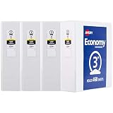 Avery 3" Economy View 3 Ring Binder, Round Ring, Holds 8.5" x 11" Paper, 4 White Binders (3360)
