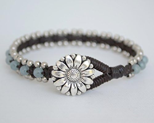 Aquamarine Beaded Bracelets Gemstone Jewelry for Women March Birthday