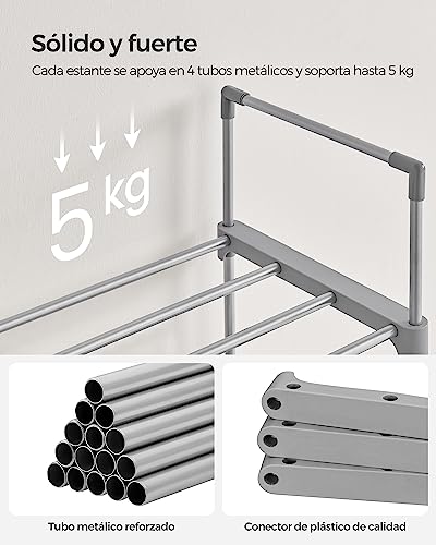 SONGMICS Zapatero de Metal de 10 Niveles, diseño Personalizable, Ahorro de Espacio y Estante versátil, para Sala de Estar, Dormitorio, 17.7 x 11.8 x 68.5 Pulgadas, Gris MLSA025G02