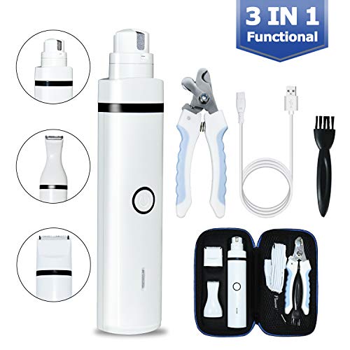 Pieviev Dog Nail Grinder Quiet Electric Dog Nail Trimmer Kit for Dogs & Cats, 3 in 1 Multi-Function, 2 Speed, Portable & Rechargable, Painless for Paws Grooming Trimming Smoothing (Case Included)