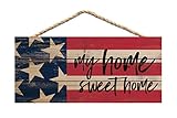 My Home Sweet Home American Flag 10 x 4.5 Wood Wall Hanging Plaque Sign
