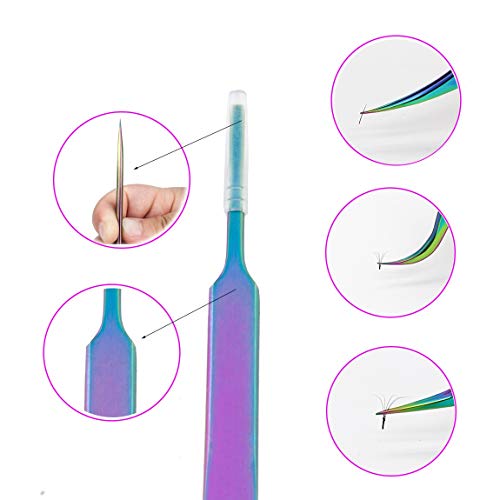 Rainbow Tweezers Kit Anti-Static Precision Stainless Steel Tweezers for Eyelash Extension Nail Art Ingrown Hair Craft Work 5 Pcs - Thumbnail 2