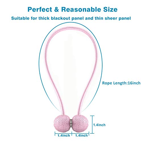 SmallDot Magnetic Curtain Tiebacks, [Pack of 4] Drapery Hooks Holdbacks Holders with Strong Magnet for Window Sheer Blackout Panels, 16 Inch, Pink - Thumbnail 3