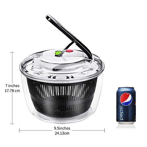 Large Salad Spinner - 5L Lettuce Spinner Vegetables Washer and Dryer, Upgraded Press Design with Lockable Plastic Colander Basket & Salad Bowl, Fruit Veggie Wash & Salad Making, BPA Free