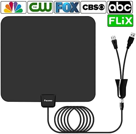 Pacoso Indoor Amplified HD TV Antenna 65-80 Miles Range - Support 4K 1080p & All Older TV's for Indoor with Powerful HDTV Amplifier Signal Booster/Longer Coax Cable