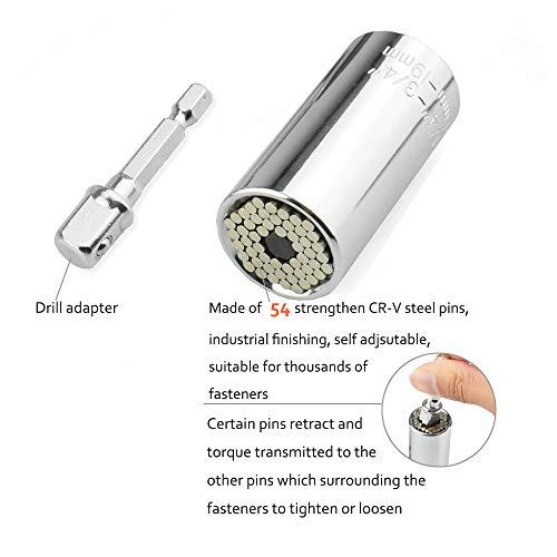 Universal Socket Wrench Set 1/4"-3/4"(7mm-19mm) Double End Adjustable Wrench Multi-functional Universal Ratchet Socket with Wrench Power Drill Adapter 3PCS Professional Repair Handyman Tool