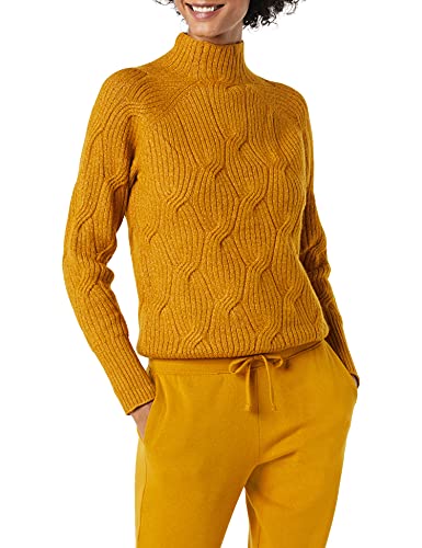 Amazon Essentials Women's Winter Long-Sleeve Cable Knit Sweater, Soft Touch Funnel Neck, Tobacco Brown, X-Small at Amazon
