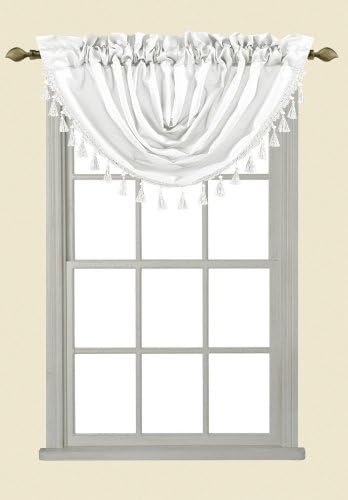 Sabah Faux Sillk Rod Pocket Waterfall Valance, White, 50-inch By 37-inch