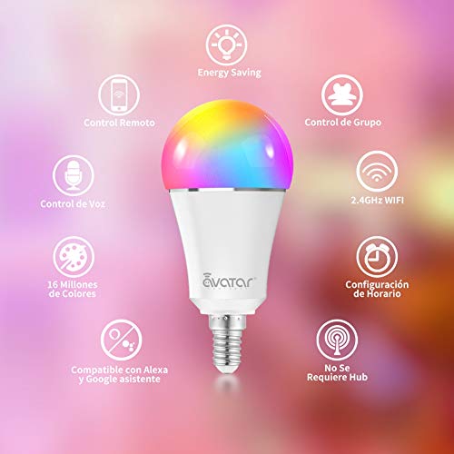 Bombilla-LED-Inteligente-WiFi-E14-Multicolor-RGB-LED-Luces-9W90W-Equivalente-900LM-Lampara-WiFi-Ahorro-de-Energia-Smart-Light-Bulb-Compatible-con-Alexa-Google-Home-Smart-Life-2Pcs