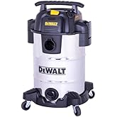 DEWALT DXV08SA 8-Gallon (30L) Stainless Steel Wet/Dry Vacuum, 5.0 Peak HP, Heavy-Duty Shop Vacuum with Crush-Resistant Hose a