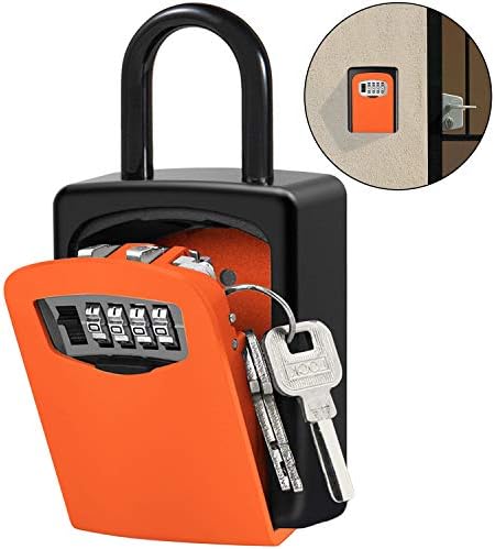 Key Lock Box, XBoze Outdoor Secutity Combination Key Safe Box Wall Mounted Large Internal Key Storage Box Cabinets for Home or Office Garage School Spare Key with 4 Digit Lock (Orange)