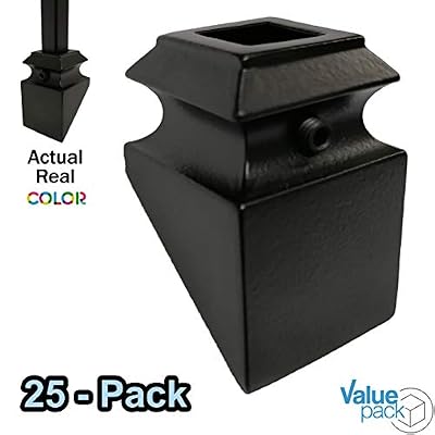 Shoes for Iron Balusters (25-Pack) Stair Parts for 1/2" Square Scroll Basket Twist Knuckle Iron Balusters Slant/Angled Shoes (Satin Black)