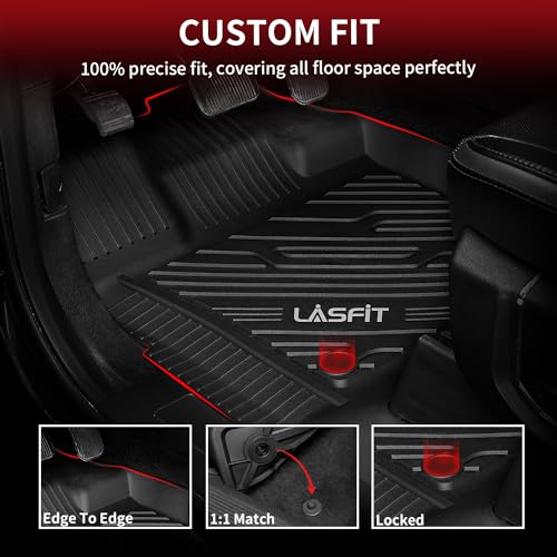 LASFIT Floor Mats for Ford F-150 2015-2025 2026 | F150 Lightning 2022-2026 SuperCrew (Rear w/Fold Flat Storage) Carpet Floor All Weather Car Liners TPE Truck Mats - 1st and 2nd Row, 3pcs Black