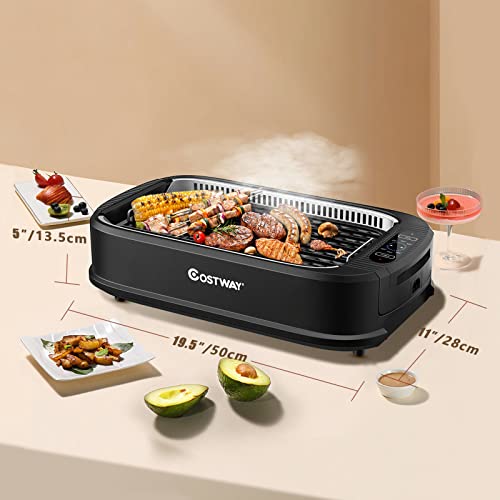 COSTWAY Indoor Smokeless Electric Grill, BBQ Grill 1500W with