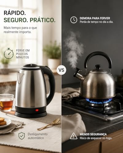 Chaleira Eletrica Inox 1,8L Desligamento Automatico Base 360 Aquecimento Rapido Cha Cafe Escolha 220V (220V)