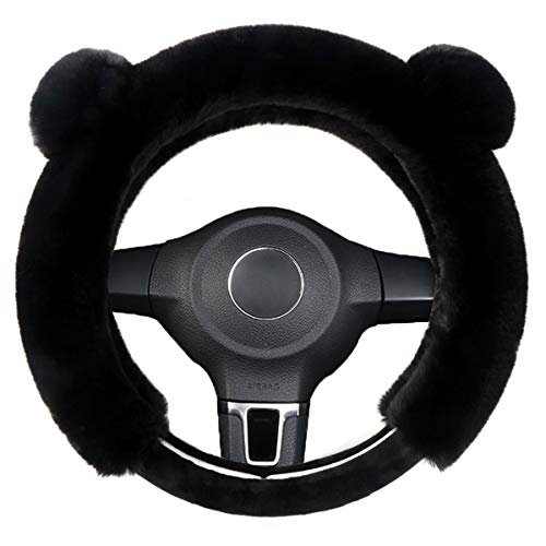 Cxtiy Universal Fluffy Steering Wheel Cover Fashion Cute Cartoon Shape Winter Car Warm Covers for Women Girls (15 inch, Black)