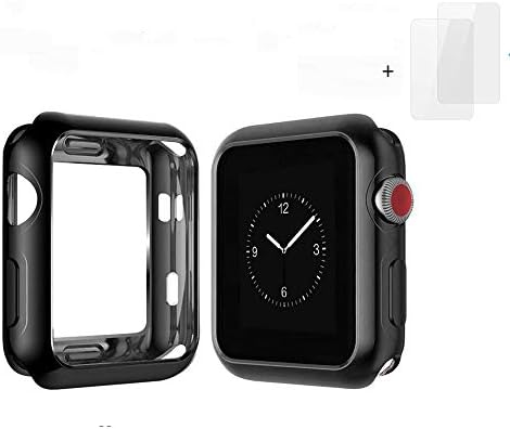 Koitoy Apple Watch Protection Set TPU Electroplated Frame Bumper Cover Case for iWatch Series 3 2 1 38mm Includes 2 pcs Tempered Glass Screen Protector for free(Metal Black)