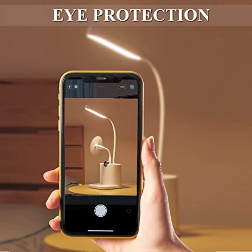 GEEKBOY LED Desk Lamp with USB Charging Port, Power Display Table Lamp with 2 Pen Holders & 360° Adjustable Arm, 3 Color Modes Stepless Dimming Rechargeable Desk Lights for Home Office Dorm