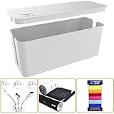 Cable Management box, Cord Organizer and Cover with Cable Kit - Desk, wall mounted TV, Video, Game and Computer Wire holder, hider, protector with Cable Sleeve ,white edition by Tokye XXL VALUE