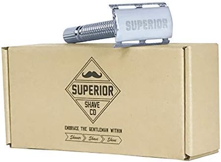 Superior Shave Double-Edged Safety Razor - Precision Grooming Kit with Month's Supply of Premium Swedish Blades and Travel Case.
