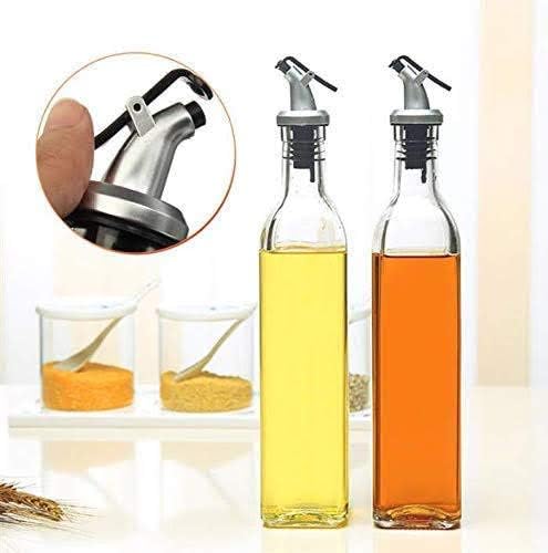 Thakorji Glass Oil and Vinegar Storage Bottle, Vinegar Dispenser Transparent Single Bottle for Dining Table and Home and Kitchen Sauce Bottle Dispenser 500 ml Each Bottle 2 Pcs
