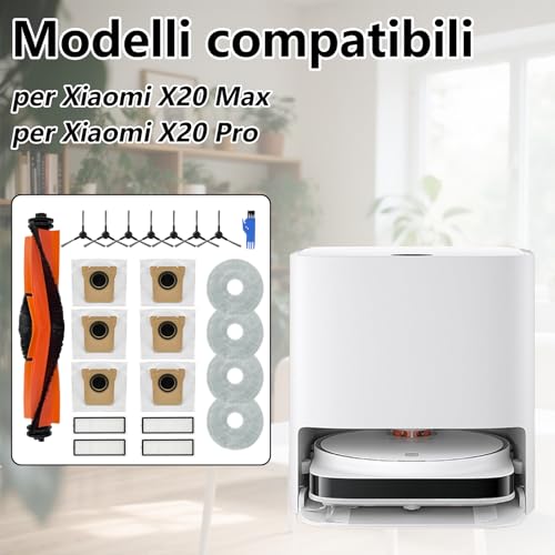Homruich 19 Pieces Accessories for Xiaomi X20 Max/X20 Pro Vacuum Cleaner, 1 Main Brush, 4 Filters, 4 Towels, 6 Dust Bags, 7 Side Brushes, for Xiaomi X20 Max, X20 Pro Accessories