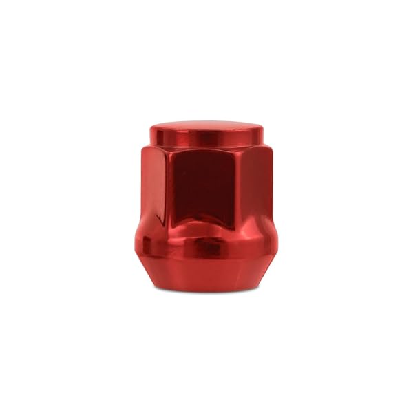 MISHIMOTO STEEL LUG NUTS, M14X1.5, ACORN SEAT, 24PC SET, RED