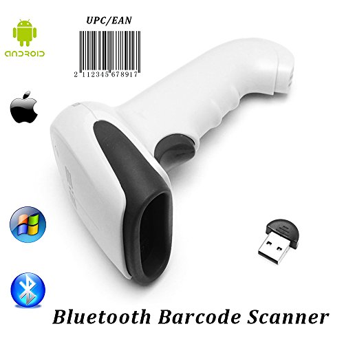 1D Bluetooth Barcode Scanner MUNBYN Wired+ Wireless 2 in 1 Laser Barcode Reader for Android iOS Windows System… (White)