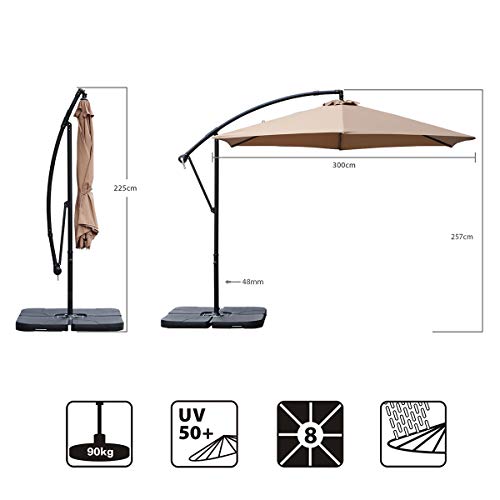 Sekey® Ampelschirm 300 cm Sonnenschirm Gartenschirm Kurbelschirm mit Kurbelvorrichtung Sonnenschutz UV50+ – Bild 7