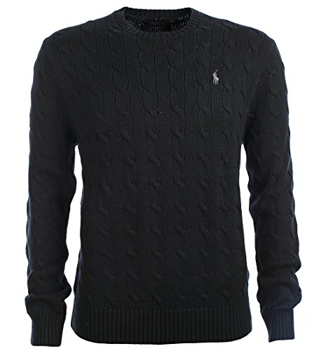 POLO RALPH LAUREN MEN S CABLE-KNIT COTTON SWEATER, BLACK, L