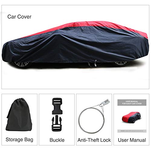 Waterproof Car Covers, 4 Layers 420D Oxford Fabric Sedan Car Cover with Soft Cotton Lining, Outdoor Heavy Duty Universal Full Size Vehicle Covers for Automobiles, Fits up to 199"